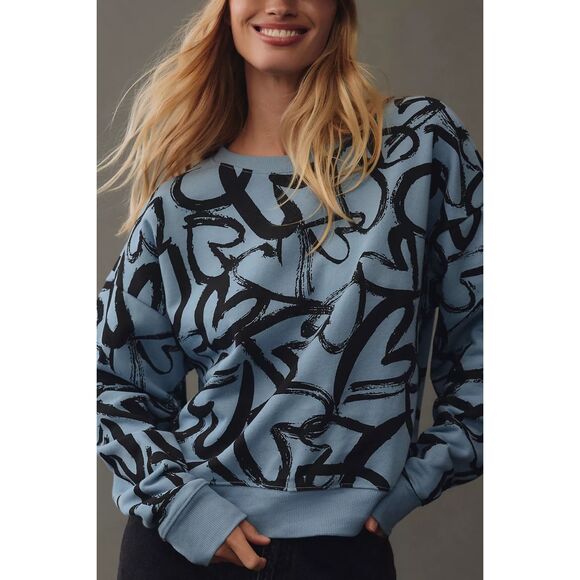 New Anthropologie Maeve Heart Printed Sweater sz medium - Picture 2 of 10